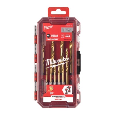 10 dalių metalo grąžtų rinkinys MILWAUKEE SWave 1/4" Hex SW HSS-G TIN