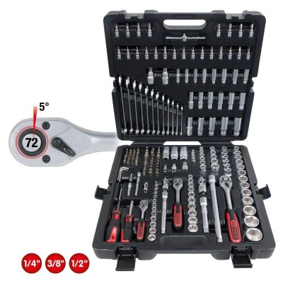 Raktų, terkšlių ir galvučių rinkinys KS TOOLS 1/4" 3/8" 1/2", 216 dalių