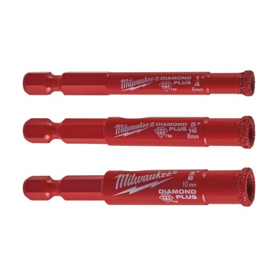 Deimantinių gręžimo karūnų rinkinys MILWAUKEE Diamond Plus, 3vnt.