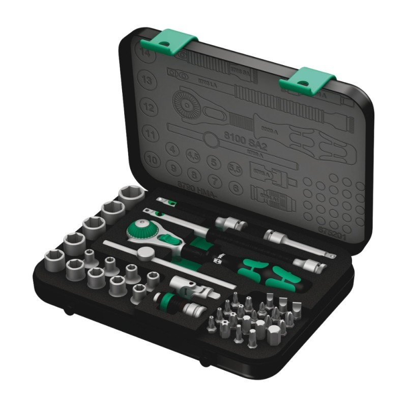 42 dalių terkšlės ir galvučių rinkinys WERA 8100 SA 2 Zyklop Speed 1/4″