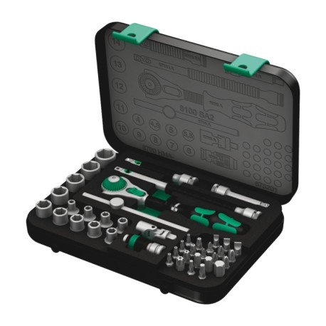 42 dalių terkšlės ir galvučių rinkinys WERA 8100 SA 2 Zyklop Speed 1/4″